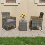 Set mobilier bistro, 3 piese, gri, poliratan/sticlă securizată GartenMobel Dekor