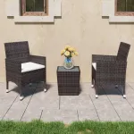 Set mobilier bistro, 3 piese, maro, poliratan/sticlă securizată GartenMobel Dekor