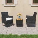 Set mobilier bistro, 3 piese, negru, poliratan și lemn acacia GartenMobel Dekor