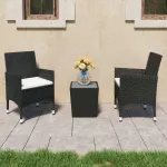 Set mobilier bistro, 3 piese, negru poliratan/sticlă securizată GartenMobel Dekor