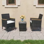 Set mobilier bistro, 3 piese, negru poliratan/sticlă securizată GartenMobel Dekor