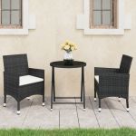 Set mobilier bistro grădină 3 piese, negru, poliratan și sticlă GartenMobel Dekor