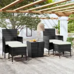 Set mobilier bistro grădină 3 piese negru poliratan și sticlă GartenMobel Dekor