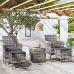 Set mobilier bistro grădină 5 piese gri, poliratan și sticlă GartenMobel Dekor