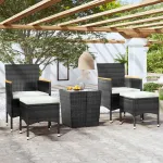 Set mobilier bistro grădină 5 piese negru poliratan și sticlă GartenMobel Dekor
