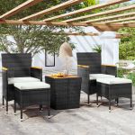 Set mobilier bistro grădină 5 piese negru poliratan/lemn acacia GartenMobel Dekor
