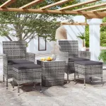 Set mobilier de grădină, 3 piese, gri, poliratan și sticlă GartenMobel Dekor
