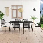 Set mobilier de grădină, 7 piese, negru, sfoară bumbac și oțel GartenMobel Dekor