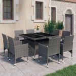 Set mobilier de grădină, 9 piese, gri, poliratan și sticlă  GartenMobel Dekor
