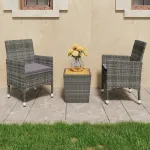Set mobilier grădină, 3 piese, gri, poliratan și lemn acacia GartenMobel Dekor