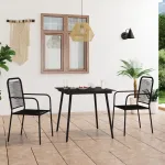 Set mobilier grădină, 3 piese, negru, sfoară de bumbac și oțel GartenMobel Dekor