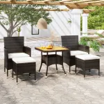 Set mobilier grădină, 5 piese, negru, poliratan și lemn acacia GartenMobel Dekor
