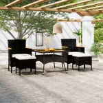 Set mobilier grădină, 5 piese, negru, poliratan și lemn acacia GartenMobel Dekor