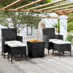 Set mobilier grădină, 5 piese, negru, poliratan și lemn acacia GartenMobel Dekor