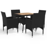 Set mobilier grădină, 5 piese, negru, poliratan, lemn acacia GartenMobel Dekor