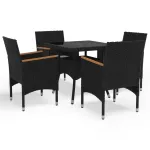 Set mobilier grădină, 5 piese, negru, poliratan, lemn acacia GartenMobel Dekor