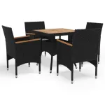 Set mobilier grădină, 5 piese, negru, poliratan, lemn acacia GartenMobel Dekor