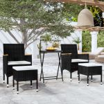 Set mobilier bistro grădină 5 piese, negru, poliratan și sticlă GartenMobel Dekor