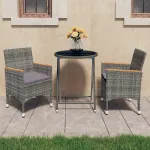 Set mobilier de grădină, 3 piese, gri, poliratan și sticlă GartenMobel Dekor