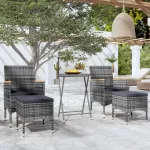Set mobilier de grădină, 5 piese, gri, poliratan și sticlă GartenMobel Dekor
