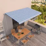 Copertină retractabilă automat, albastru și alb, 500x350 cm GartenMobel Dekor