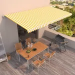 Copertină retractabilă automat, galben și alb, 600x350 cm GartenMobel Dekor