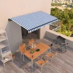 Copertină retractabilă manual, albastru și alb, 400x350 cm GartenMobel Dekor