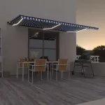 Copertină retractabilă manual cu LED albastru și alb 600x300 cm GartenMobel Dekor