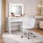 Masa de toaleta/machiaj, Irina + scaun Alba, alb, cu oglinda si LED-uri, 94x43x141 cm GartenVIP DiyLine