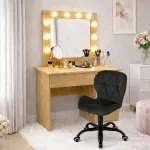 Masa de toaleta/machiaj, Irina, stejar + scaun Noto, negru, cu oglinda si LED-uri, 94x43x141 cm GartenVIP DiyLine