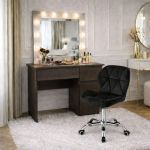 Masa de toaleta/machiaj, Irina, wenge + scaun Avola, negru, cu oglinda si LED-uri, 94x43x141 cm GartenVIP DiyLine