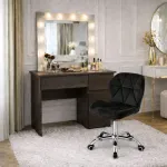 Masa de toaleta/machiaj, Irina, wenge + scaun Avola, negru, cu oglinda si LED-uri, 94x43x141 cm GartenVIP DiyLine