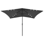 Umbrelă de soare cu LED-uri și stâlp din oțel, antracit, 2x3 m GartenMobel Dekor