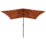 Umbrelă de soare cu LED-uri & stâlp din oțel, cărămiziu, 2x3 m GartenMobel Dekor