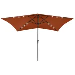 Umbrelă de soare cu LED-uri & stâlp din oțel, cărămiziu, 2x3 m GartenMobel Dekor