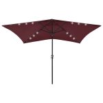 Umbrelă de soare cu stâlp din oțel & LED-uri, roșu bordo, 2x3 m GartenMobel Dekor