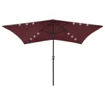 Umbrelă de soare cu stâlp din oțel & LED-uri, roșu bordo, 2x3 m GartenMobel Dekor