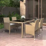 Set mobilier de grădină,5 piese,bej,poliratan/sticlă securizată GartenMobel Dekor