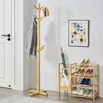 Cuier pom din bambus natural cu 12 agatatori, 176 cm, Jämsä