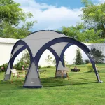 Pavilion de grădină LED cu panou solar și plase, 345x345 cm, albastru