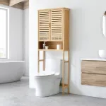 Dulap WC din bambus Geta 170 x 66 x 23 cm, cu 2 uși și raft