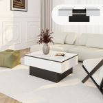 Masă de cafea extensibilă Lens 80x60x36 cm alb/negru lucios