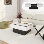 Masă de cafea extensibilă Lens 80x60x36 cm alb/negru lucios