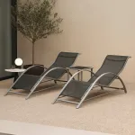 Set mobilier grădină Binetto cu 2 șezlonguri și masă, gri