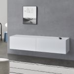 Comodă TV suspendată Evaton 140x33x30 cm alb mat cu 2 uși