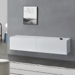 Comodă TV suspendată Evaton 140x33x30 cm alb mat cu 2 uși