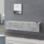 Comodă TV suspendată Evaton 140x33x30 cm cu 2 uși, aspect beton