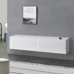 Comodă TV suspendată Evaton 140x33x30 cm, alb lucios, 2 uși