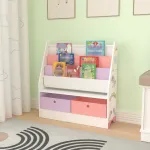 Bibliotecă pentru copii Neda cu model unicorn, alb, lila și roz