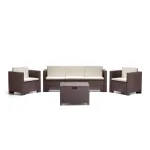 Set mobilier de grădină Leziter City, 5 locuri, maro, efect ratan